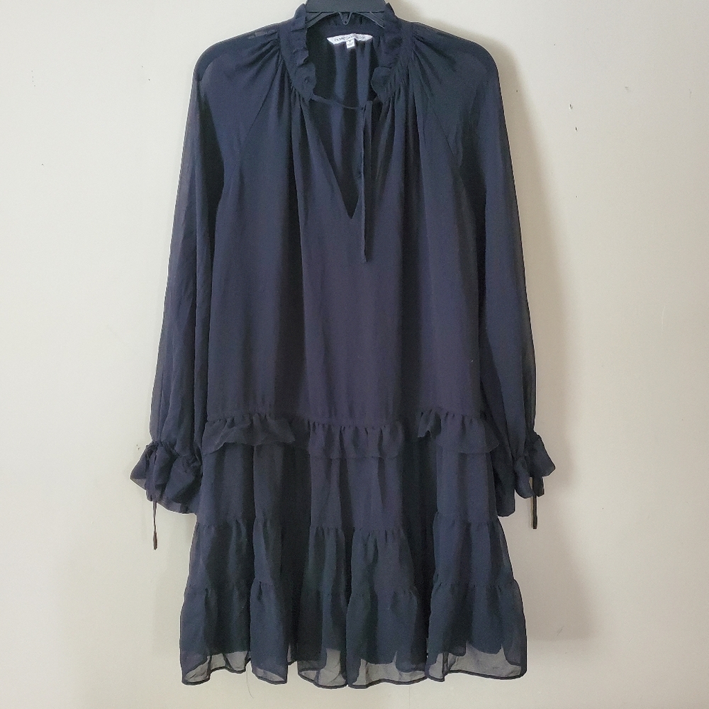 Rebecca Minkoff Sheer Mini Long Sleeve Dress Black Goth Keyhole Size Small